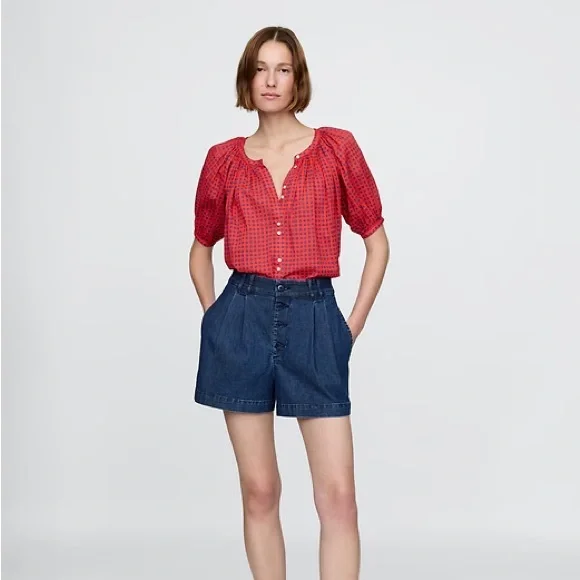 Gap × DÔEN High Rise Pleated Denim Trouser Shorts - Picture 1 of 5